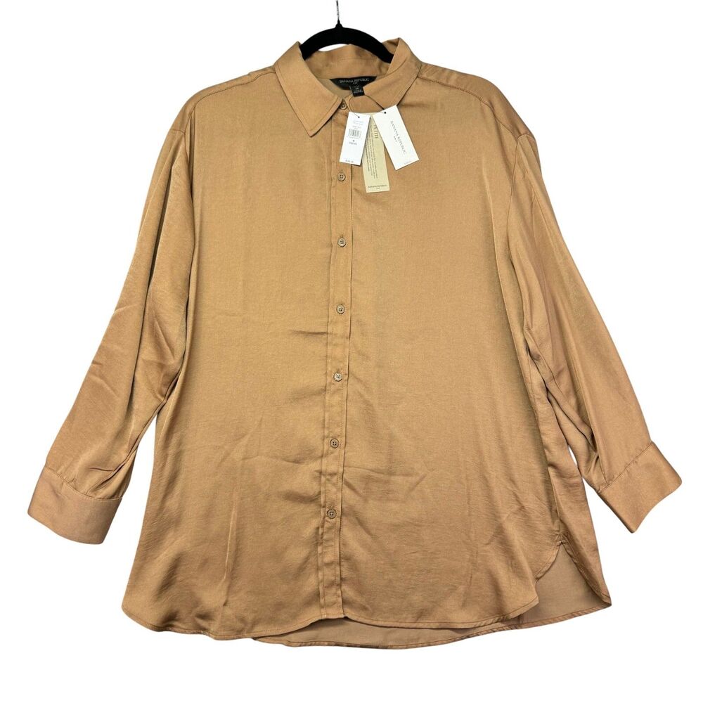 Banana Republic Shirt Women’s Medium Petite Brown Career Button Up Work Top NWT